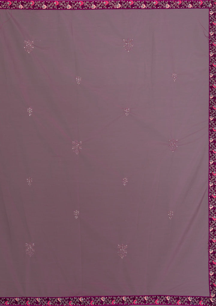 Wine Stonework Net Semi-Stitched Lehenga-Koskii