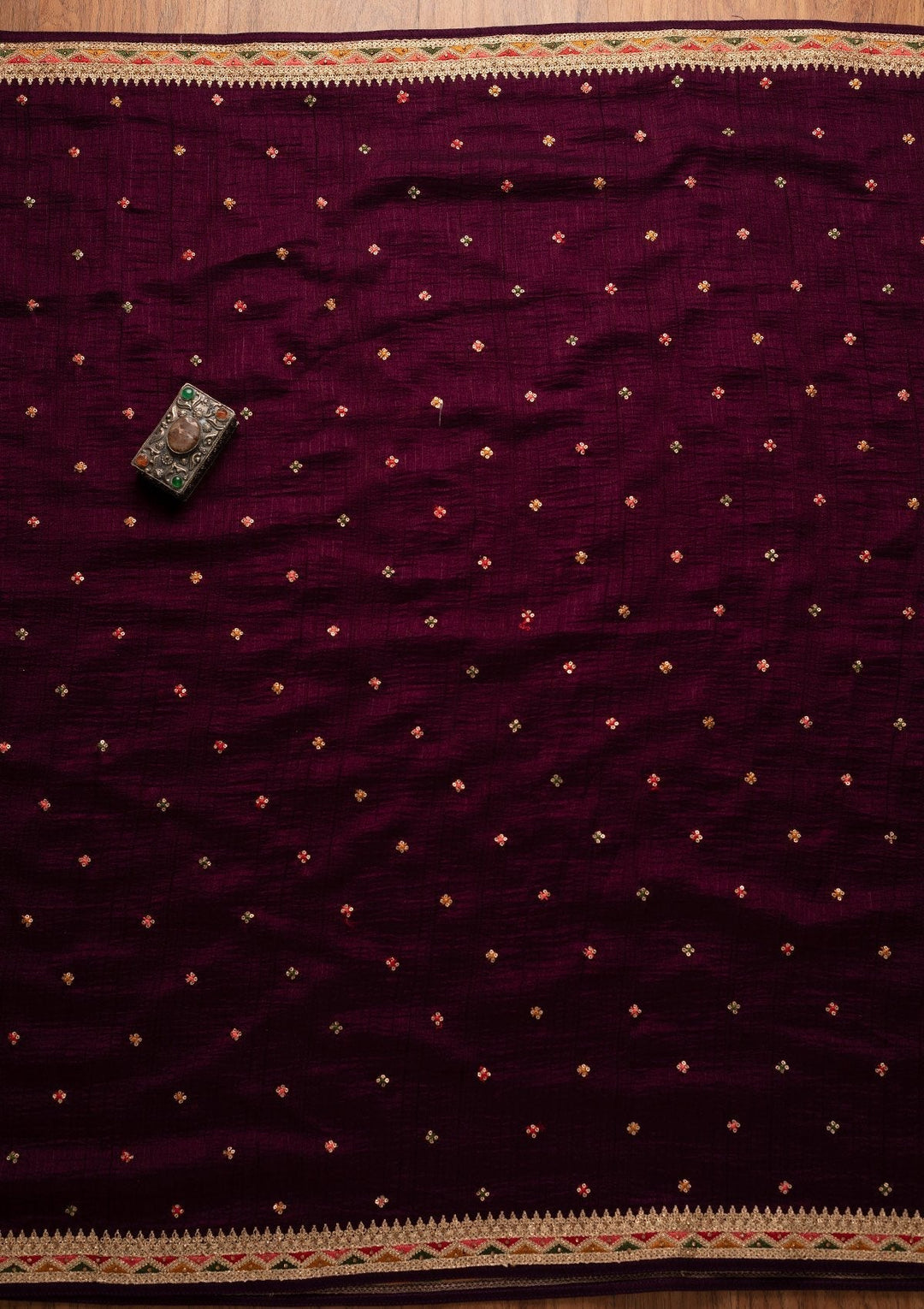 Wine Stonework Raw Silk Designer Unstitched Salwar Suit - koskii