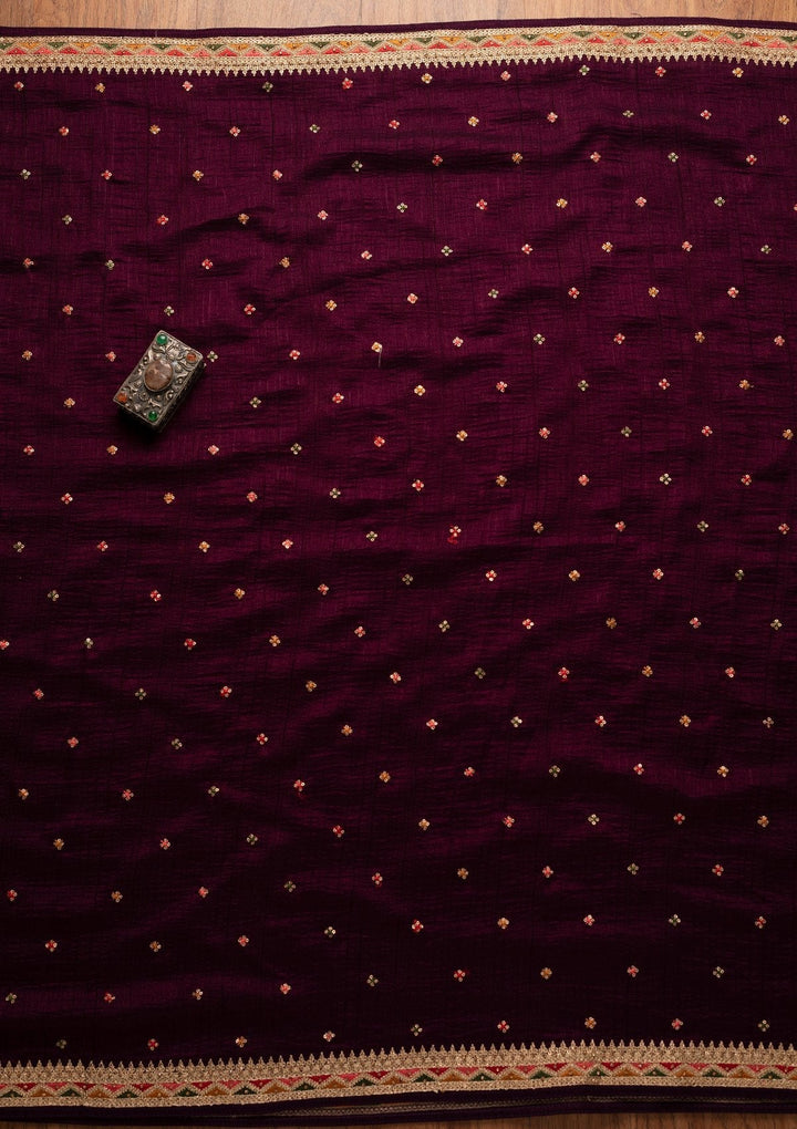 Wine Stonework Raw Silk Designer Unstitched Salwar Suit - koskii