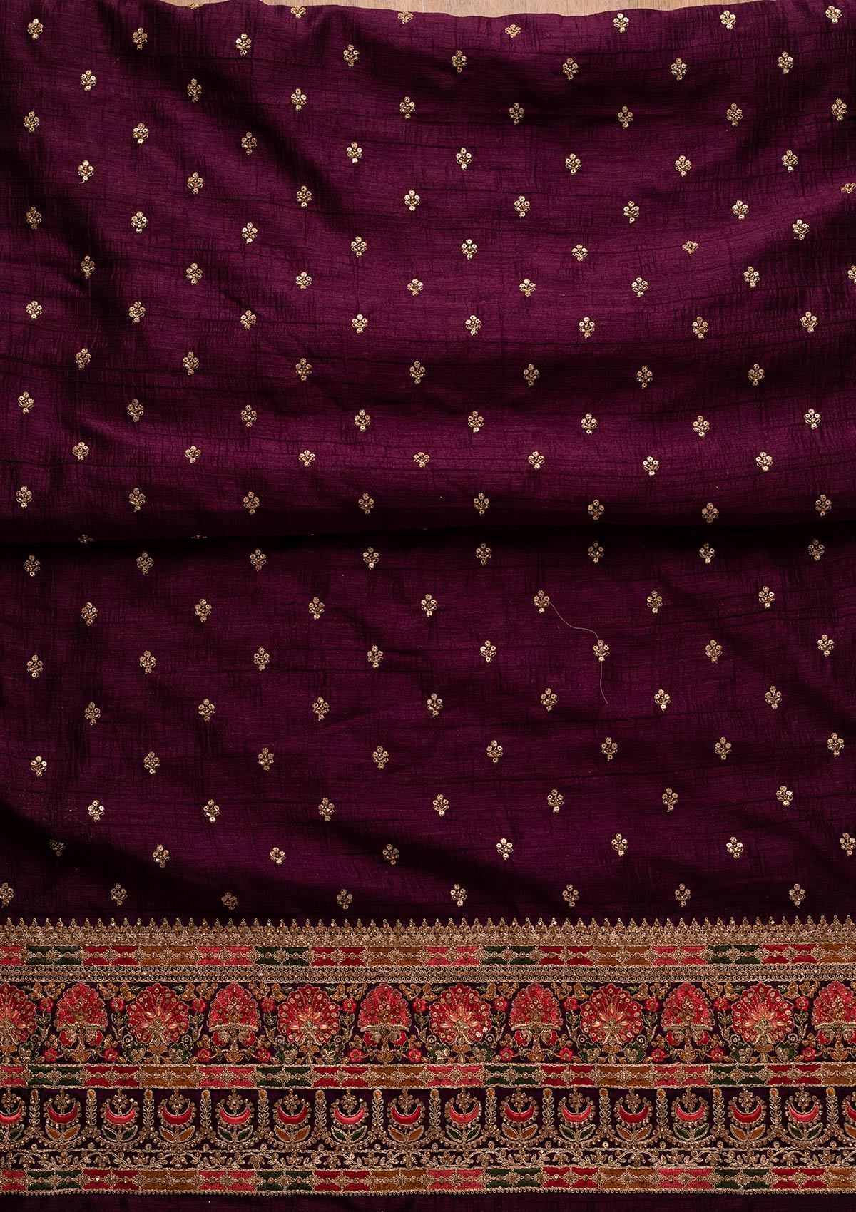 Wine Stonework Raw Silk Designer Unstitched Salwar Suit - koskii