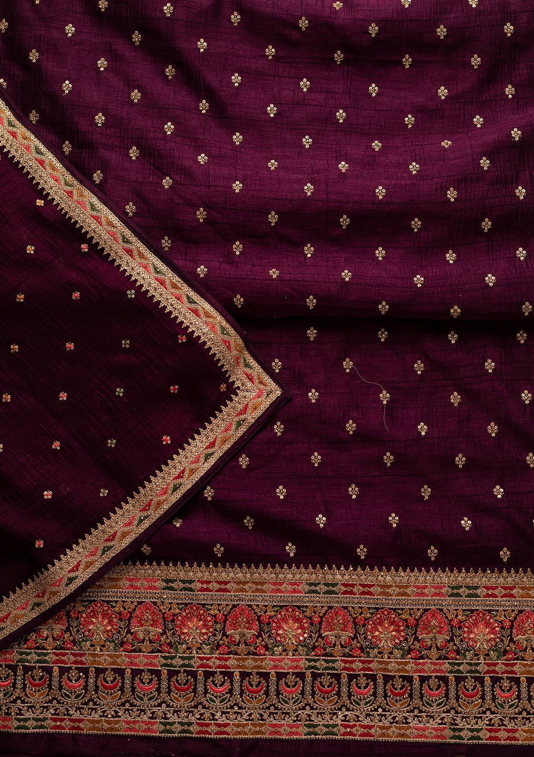 Wine Stonework Raw Silk Designer Unstitched Salwar Suit - koskii