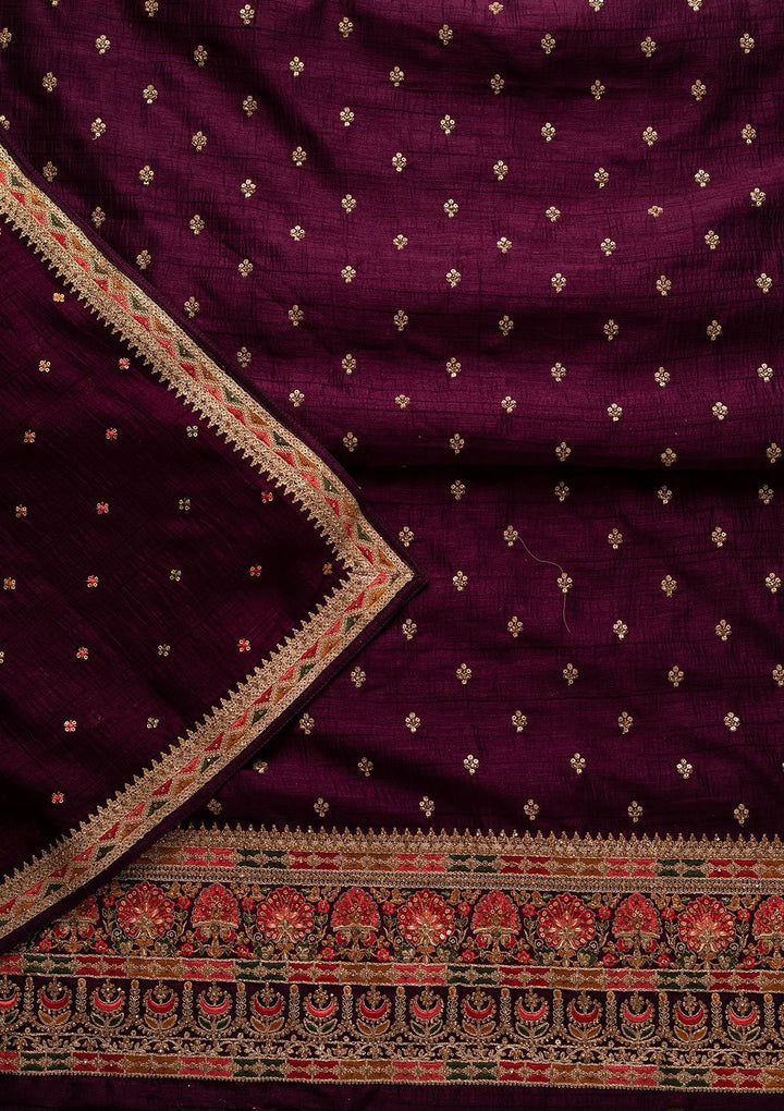 Wine Stonework Raw Silk Designer Unstitched Salwar Suit - koskii