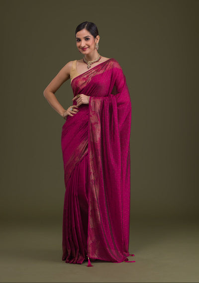 Wine Stonework Raw Silk Saree-Koskii