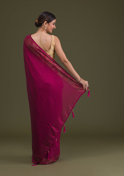 Wine Stonework Raw Silk Saree-Koskii