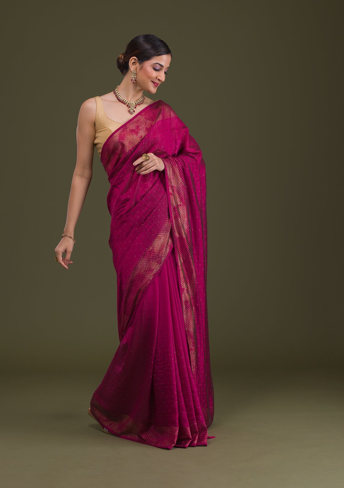 Wine Stonework Raw Silk Saree-Koskii