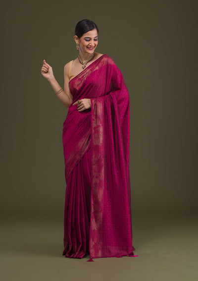 Wine Stonework Raw Silk Saree-Koskii