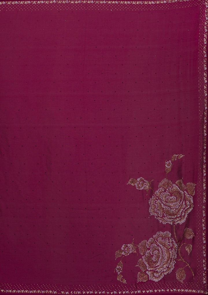 Wine Stonework Satin Saree-Koskii