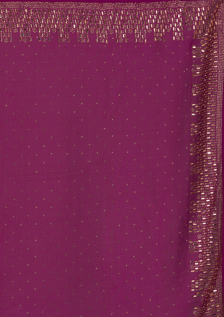 Wine Stonework Semi Crepe Unstitched Saree-Koskii