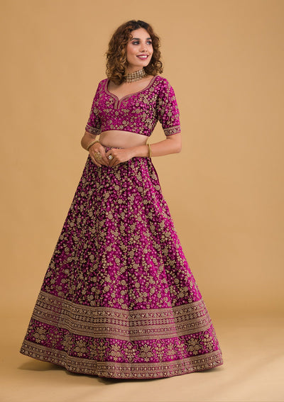 Wine Stonework Velvet Readymade Lehenga-Koskii
