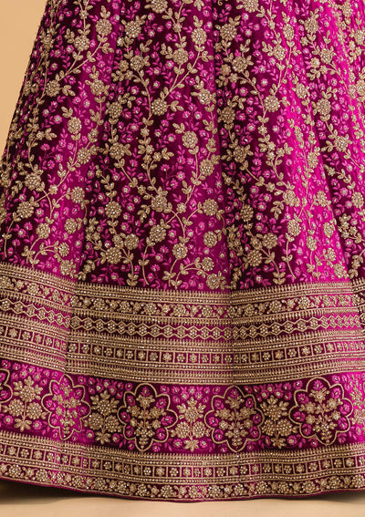 Wine Stonework Velvet Readymade Lehenga-Koskii