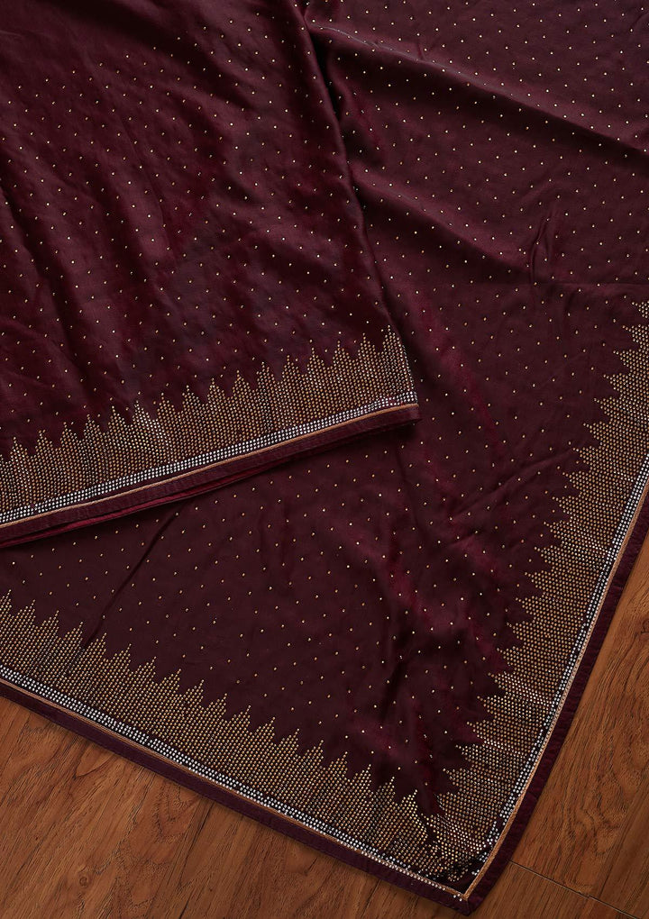 Wine Swarovski Art Silk Designer Saree - koskii
