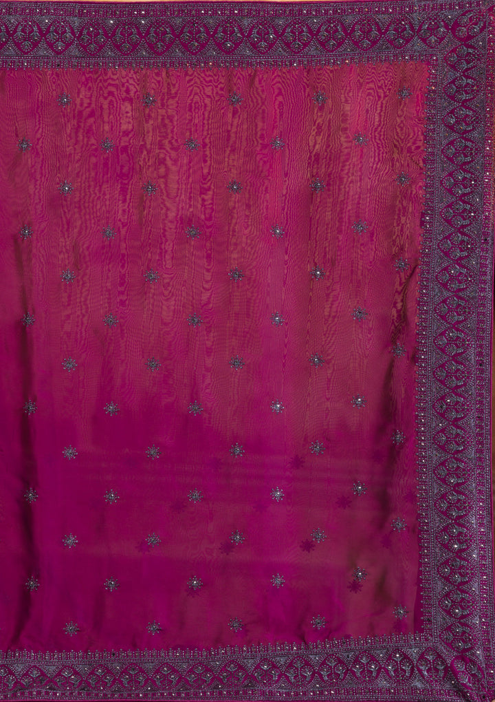 Wine Swarovski Satin Designer Saree-Koskii