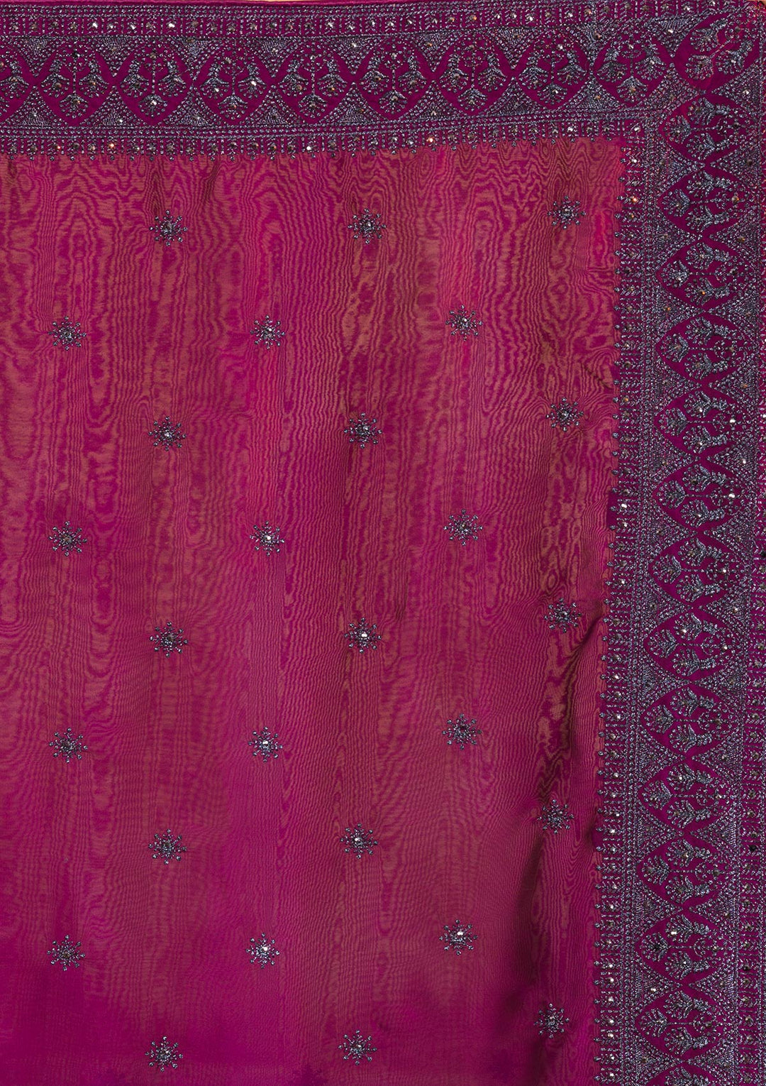 Wine Swarovski Satin Designer Saree-Koskii