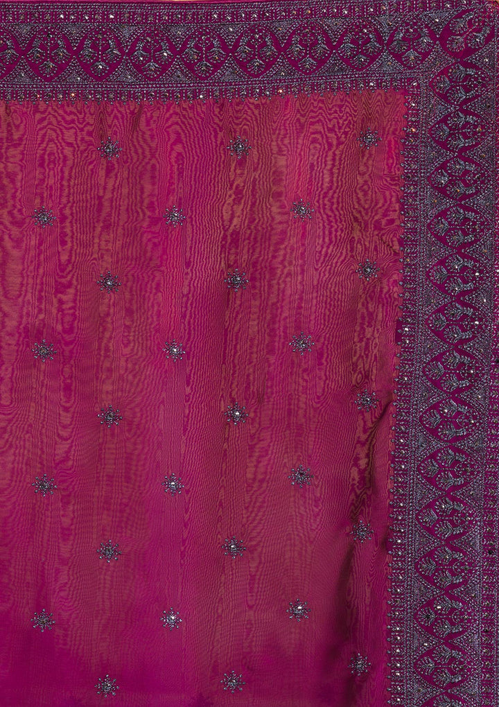 Wine Swarovski Satin Designer Saree-Koskii