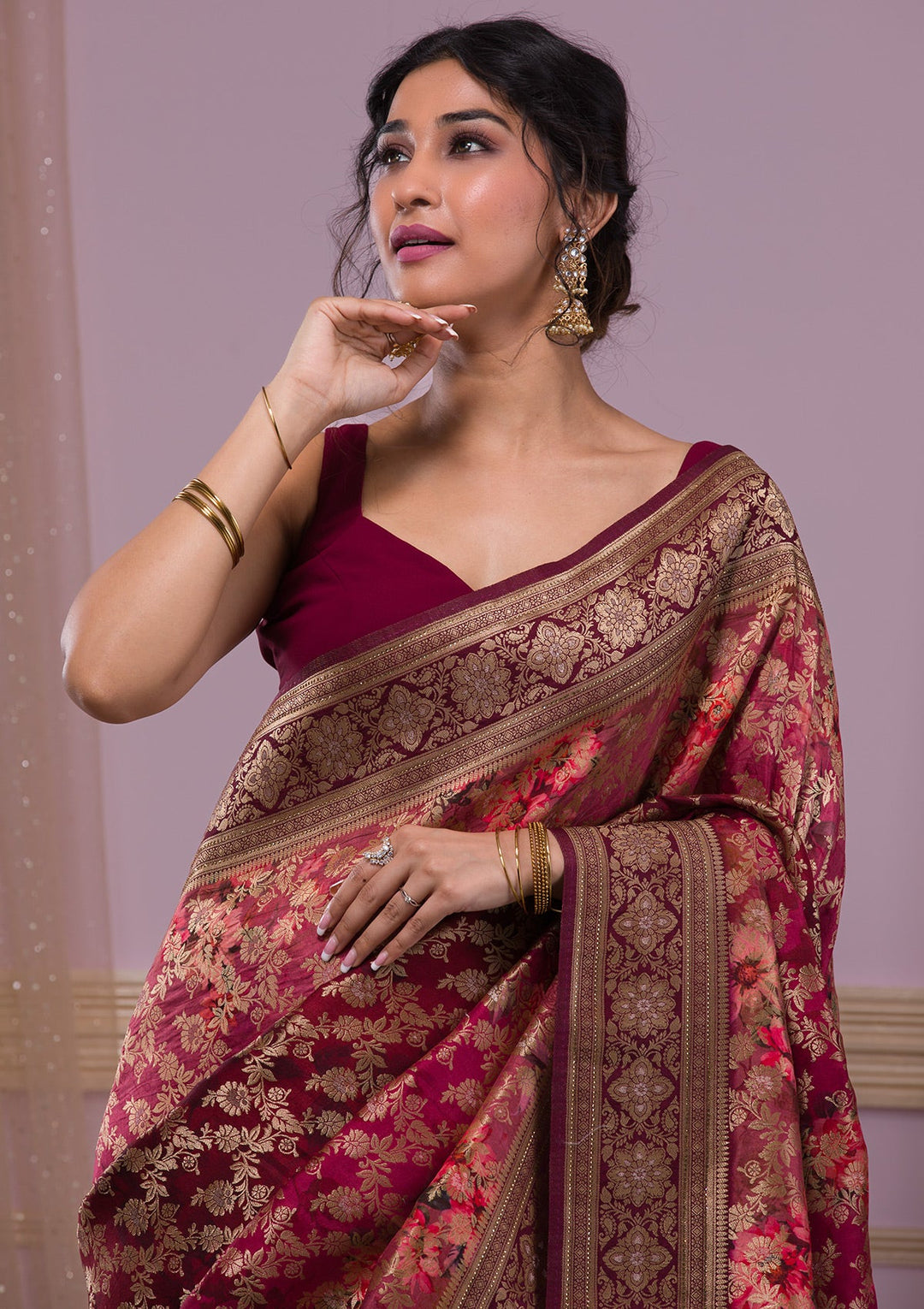 Sea Green Threadwork Tissue Designer Saree-Koskii