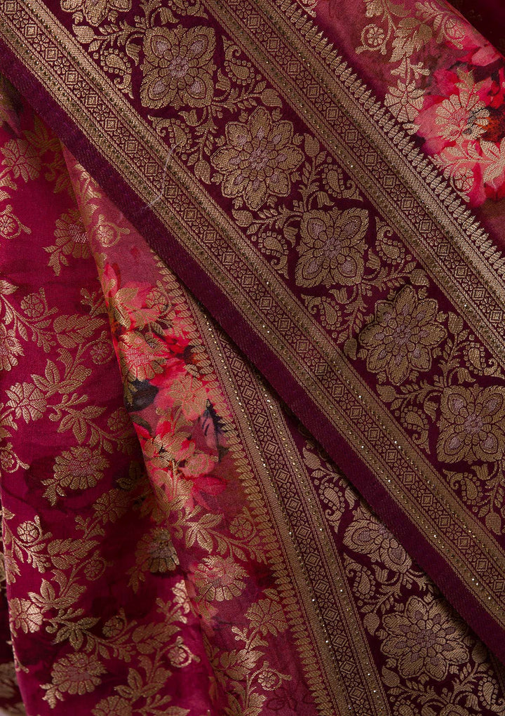 Sea Green Threadwork Tissue Designer Saree-Koskii