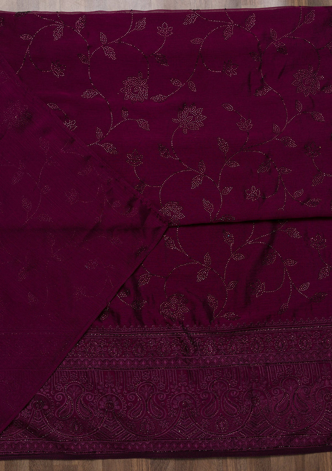Wine Swarovski Chiffon Unstitched Salwar Suit-Koskii