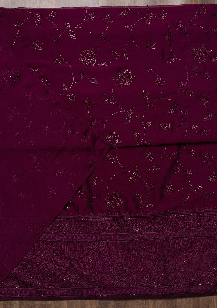 Wine Swarovski Chiffon Unstitched Salwar Suit-Koskii