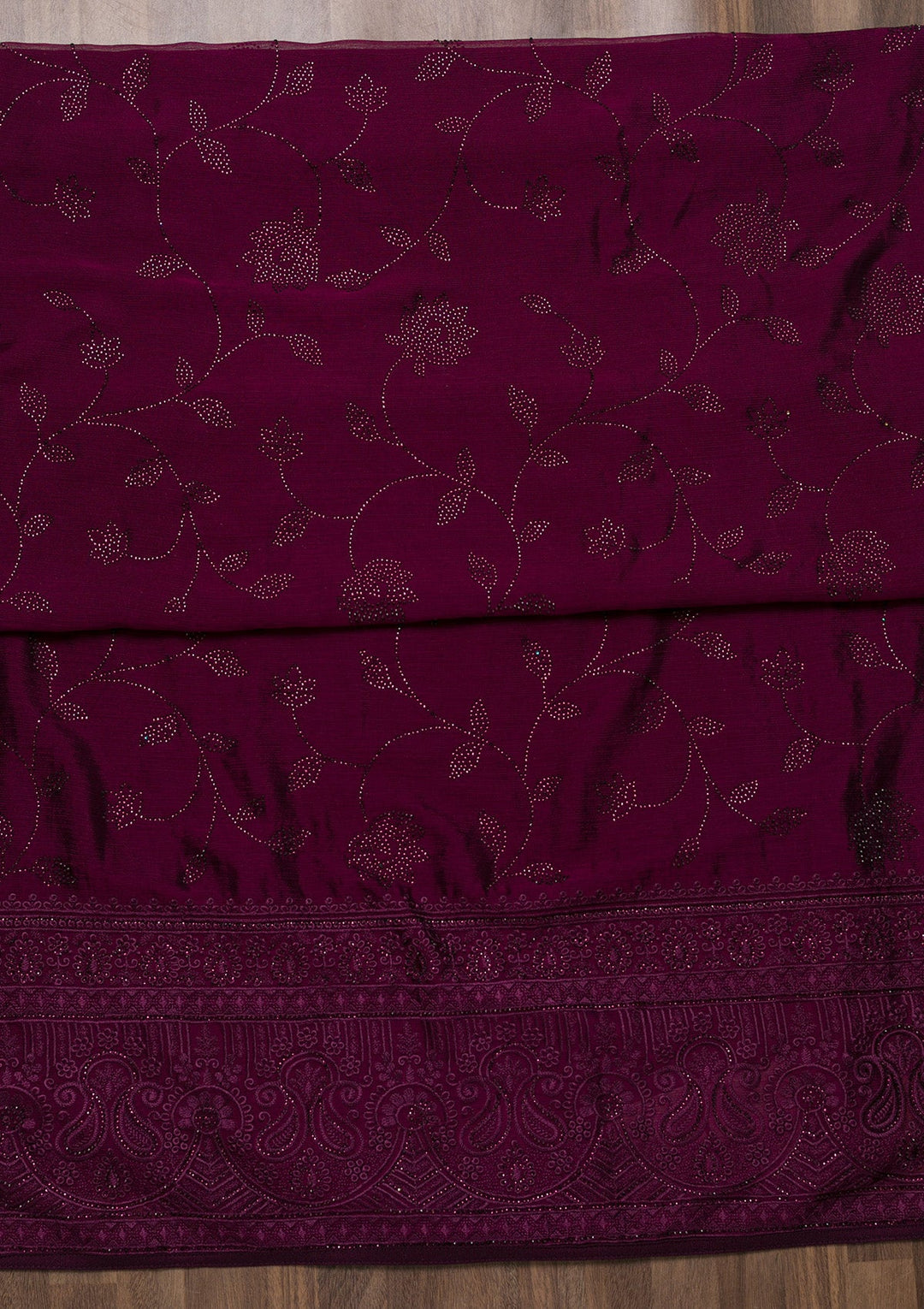 Wine Swarovski Chiffon Unstitched Salwar Suit-Koskii