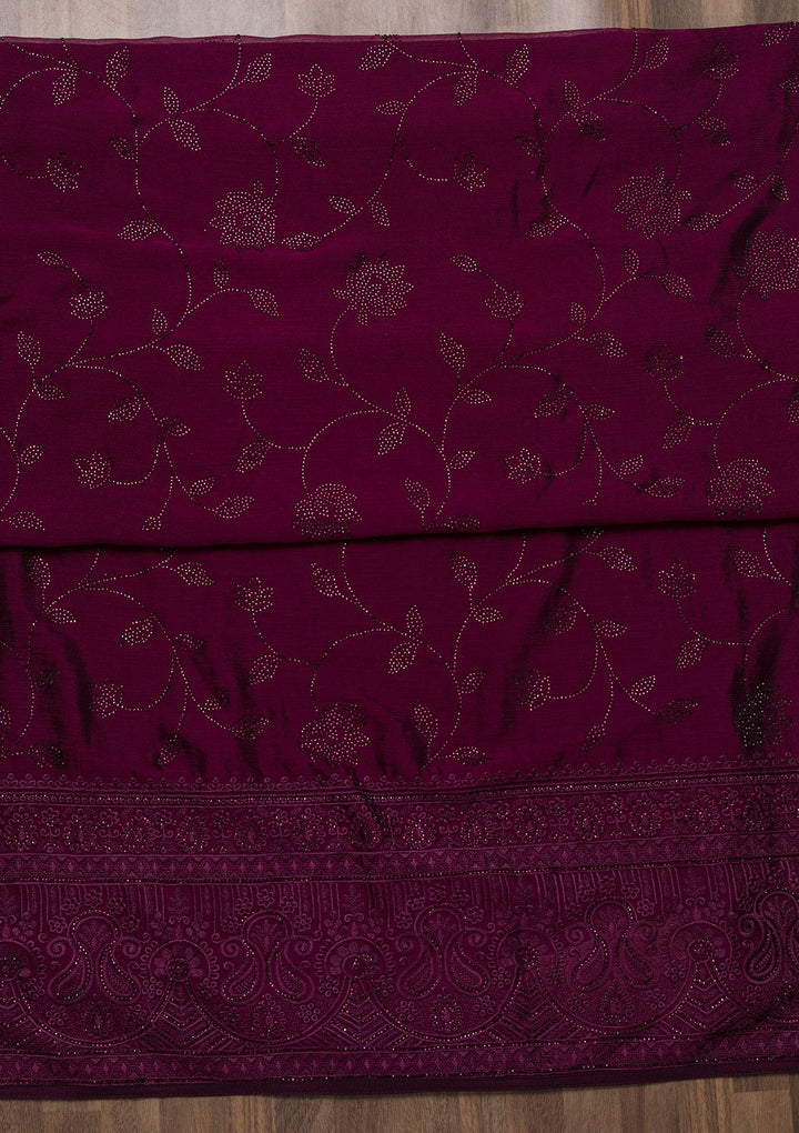 Wine Swarovski Chiffon Unstitched Salwar Suit-Koskii