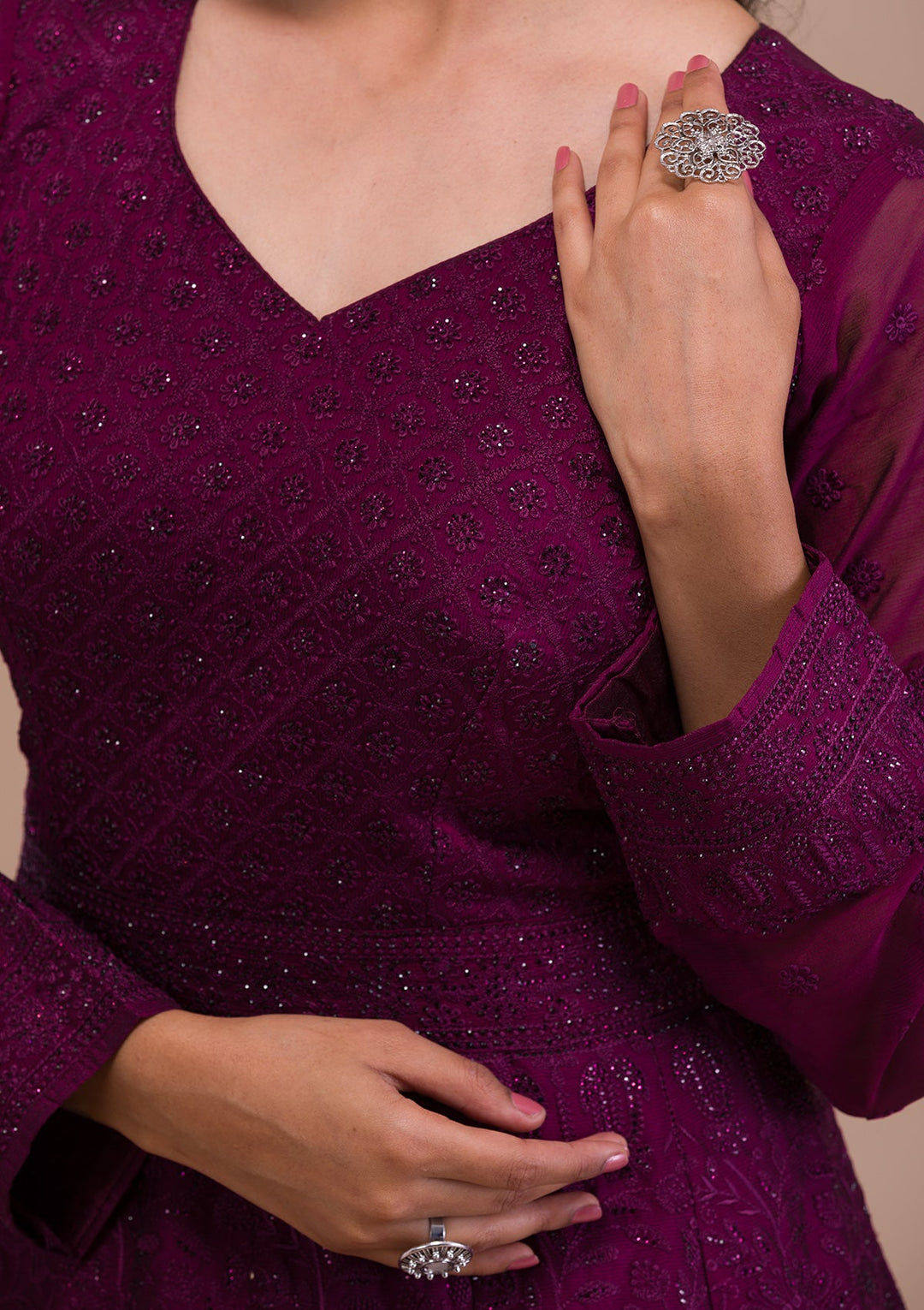 Wine Swarovski Georgette Gown-Koskii