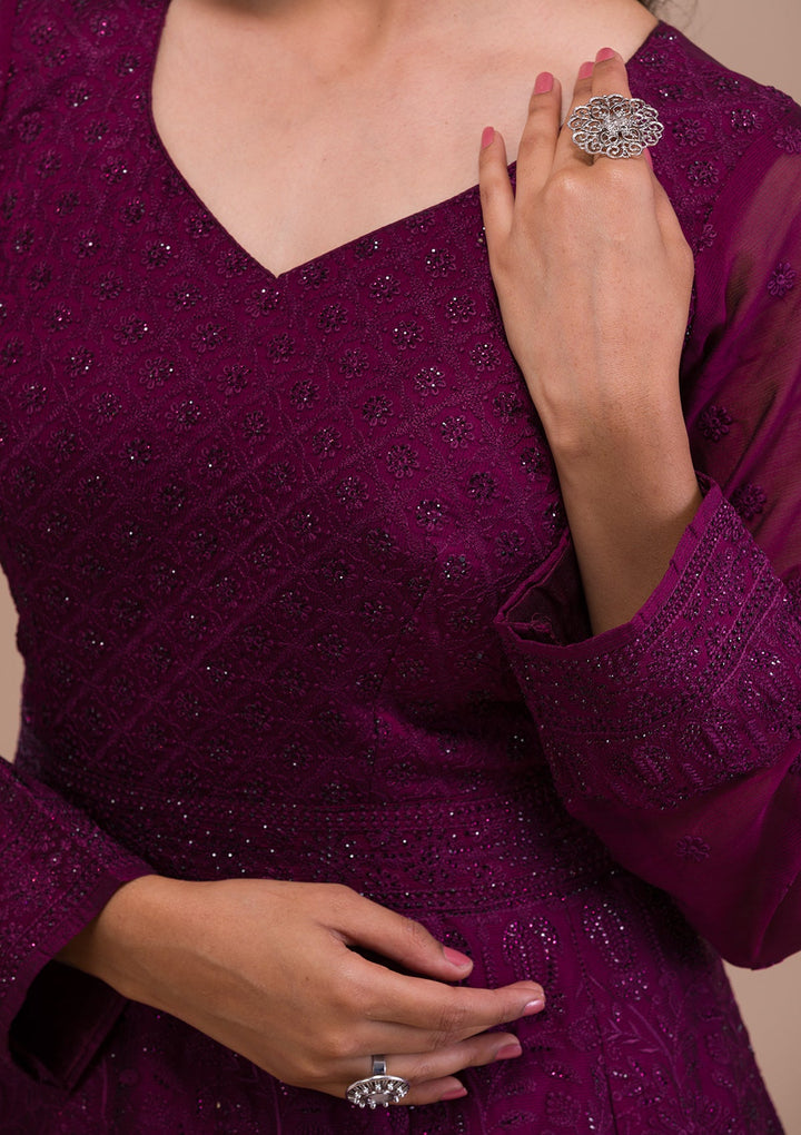 Wine Swarovski Georgette Gown-Koskii