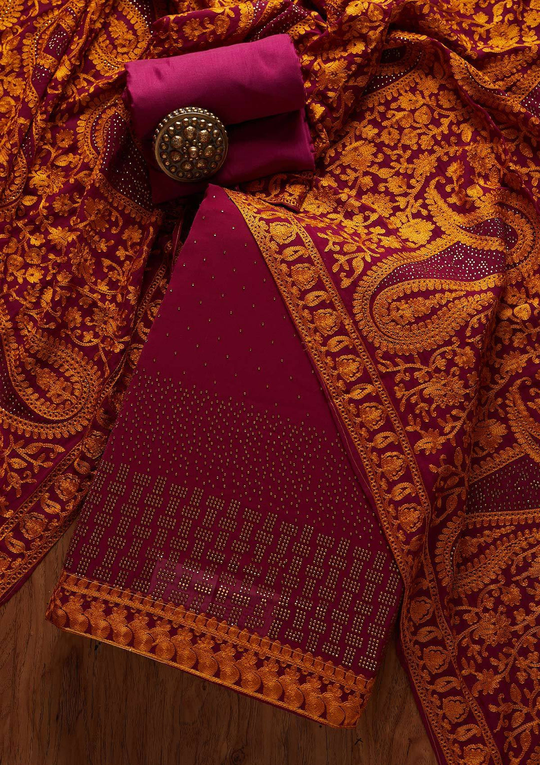 Wine Swarovski Georgette Designer Unstitched Salwar Suit - koskii