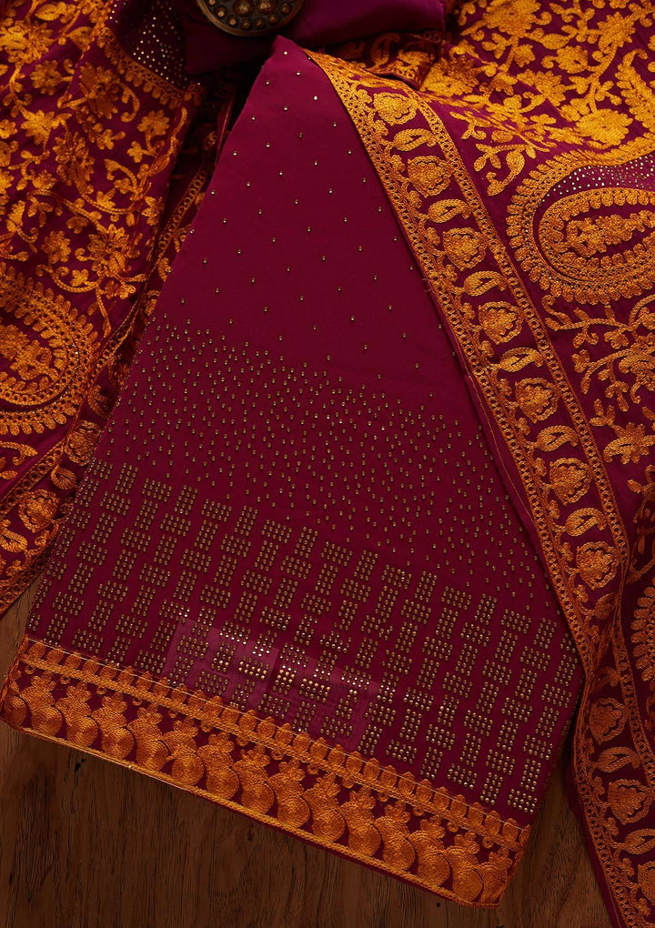 Wine Swarovski Georgette Designer Unstitched Salwar Suit - koskii