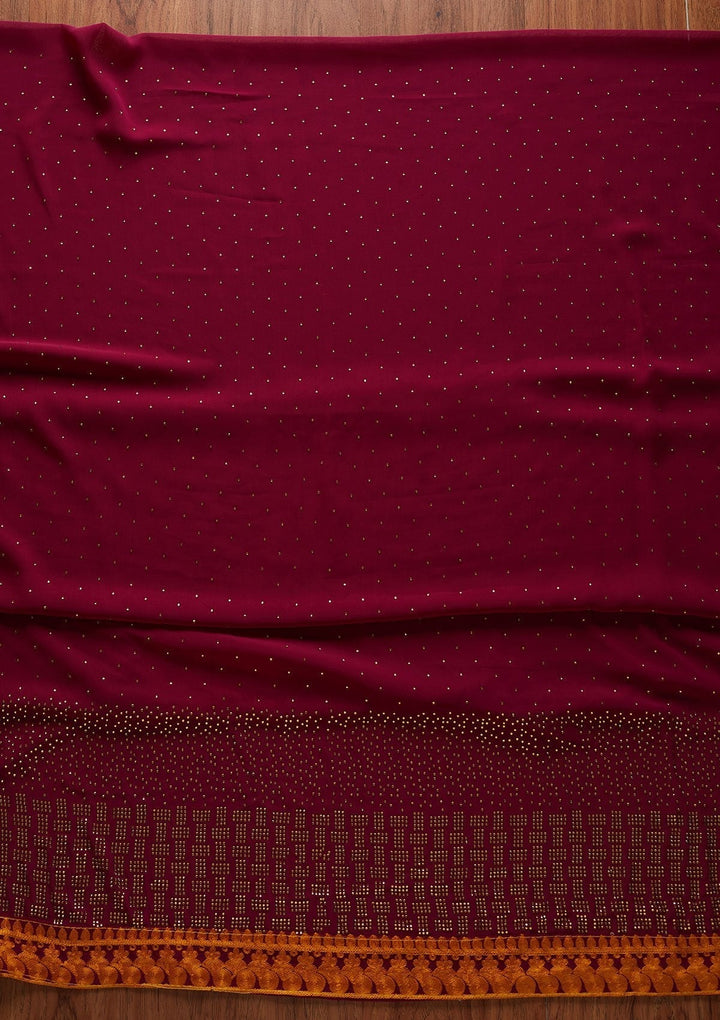 Wine Swarovski Georgette Designer Unstitched Salwar Suit - koskii