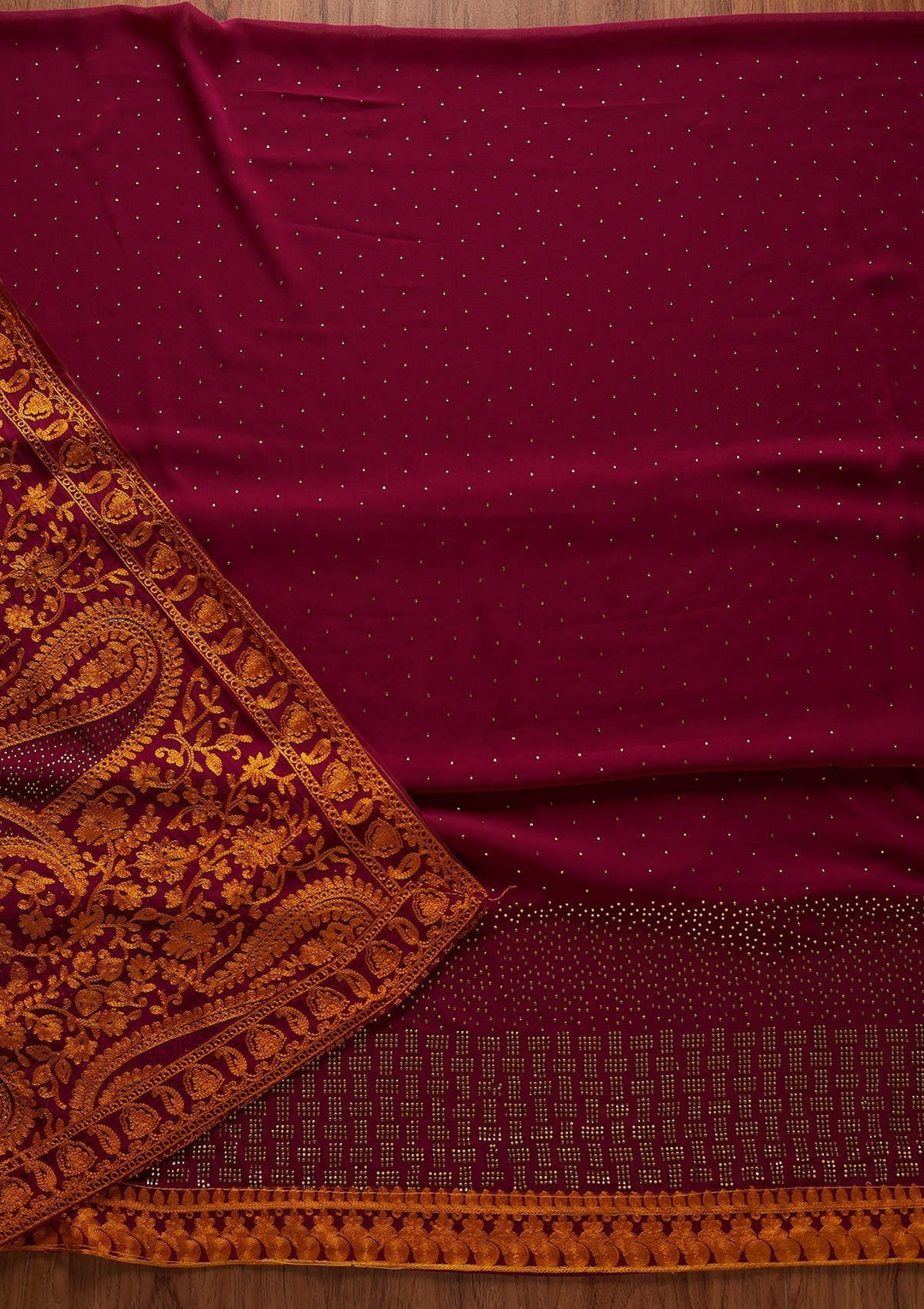Wine Swarovski Georgette Designer Unstitched Salwar Suit - koskii