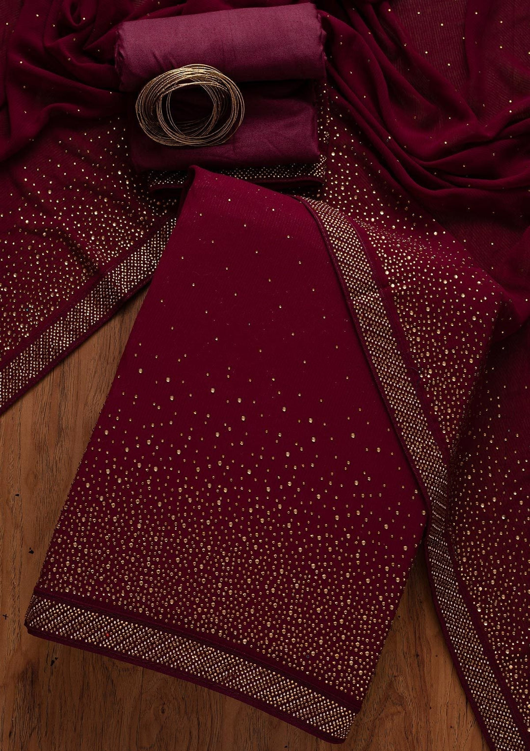 Wine Swarovski Georgette Designer Unstitched Salwar Suit - koskii