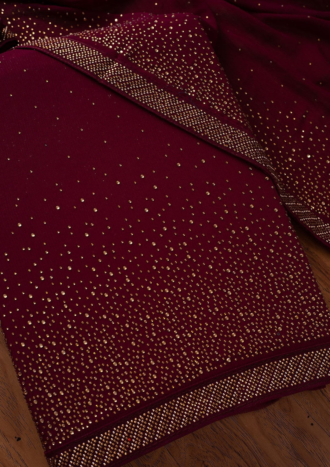 Wine Swarovski Georgette Designer Unstitched Salwar Suit - koskii