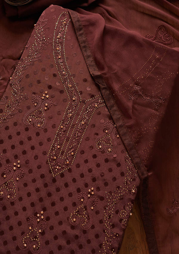 Wine Swarovski Georgette Designer Unstitched Salwar Suit - koskii