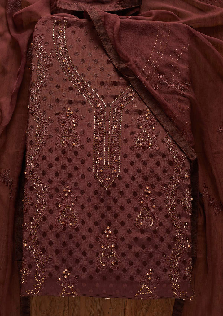 Wine Swarovski Georgette Designer Unstitched Salwar Suit - koskii