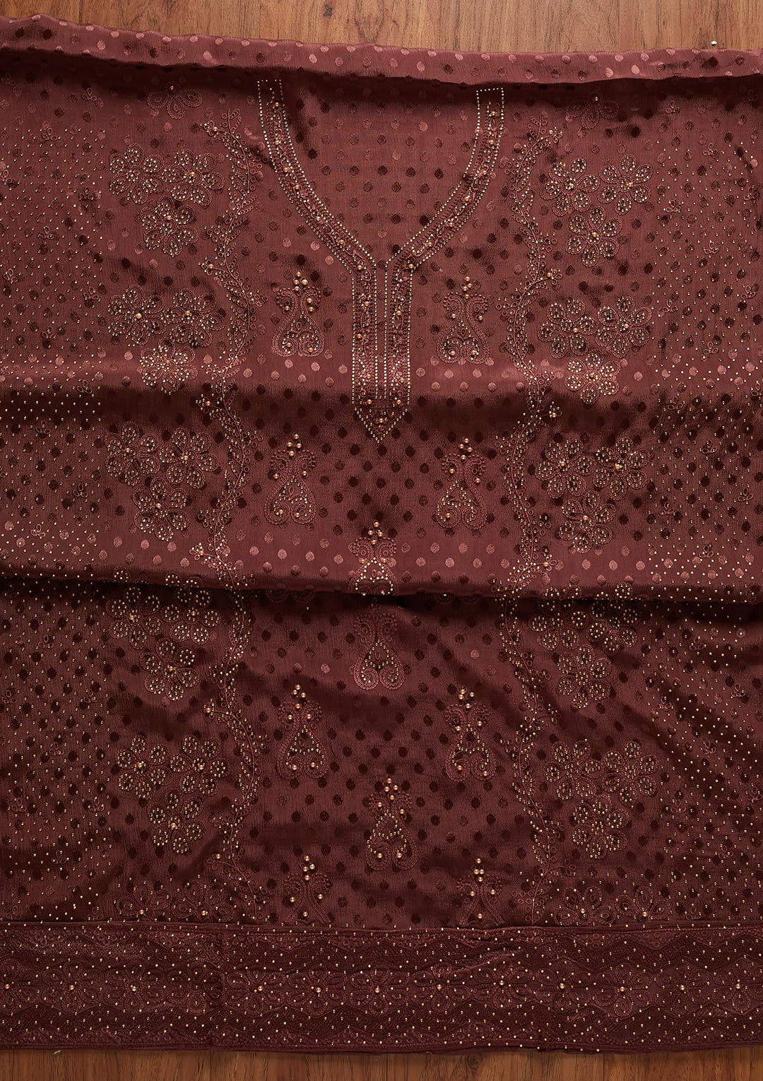 Wine Swarovski Georgette Designer Unstitched Salwar Suit - koskii