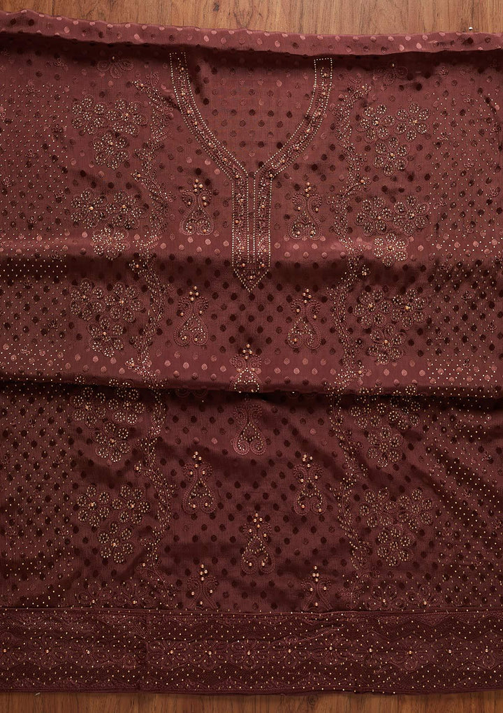 Wine Swarovski Georgette Designer Unstitched Salwar Suit - koskii