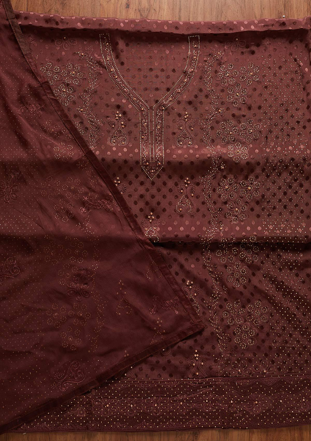 Wine Swarovski Georgette Designer Unstitched Salwar Suit - koskii