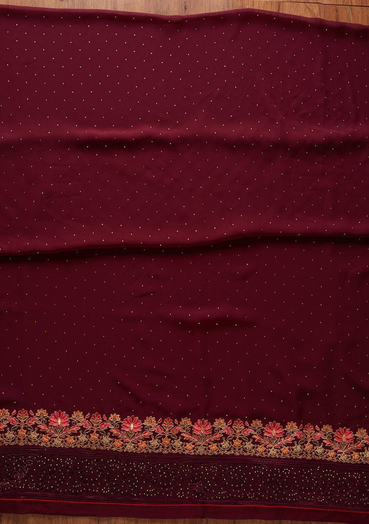 Wine Swarovski Georgette Designer Unstitched Salwar Suit - koskii