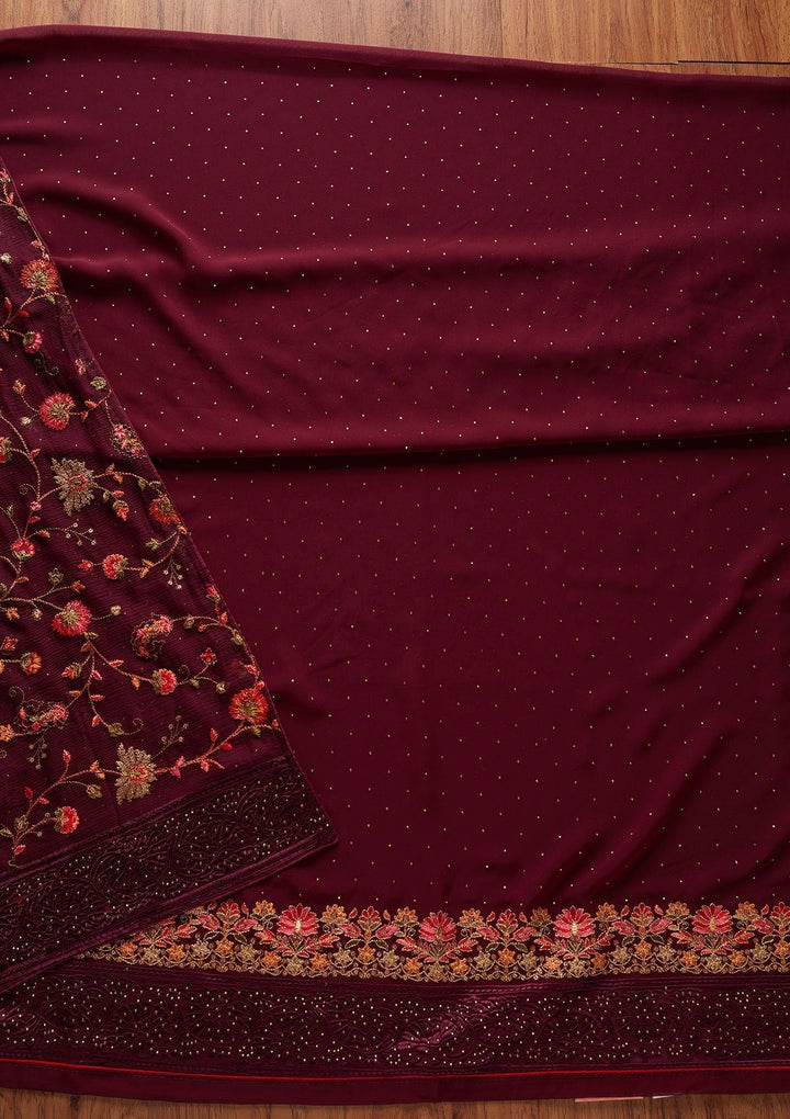 Wine Swarovski Georgette Designer Unstitched Salwar Suit - koskii