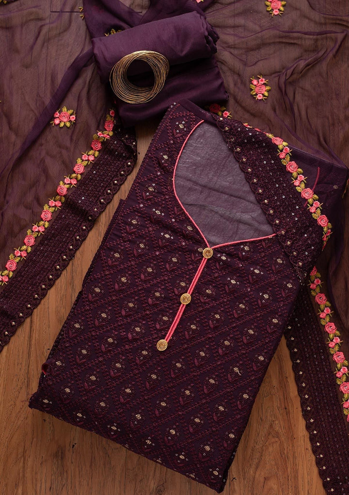 Wine Swarovski Georgette Designer Semi-Stitched Salwar Suit - koskii