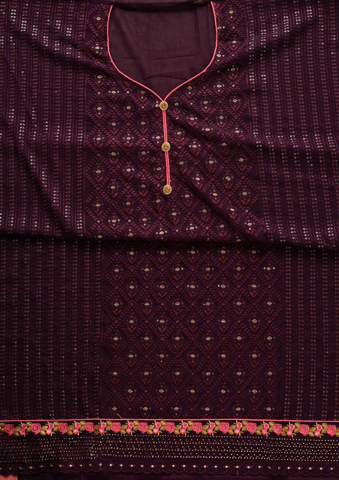 Wine Swarovski Georgette Designer Semi-Stitched Salwar Suit - koskii
