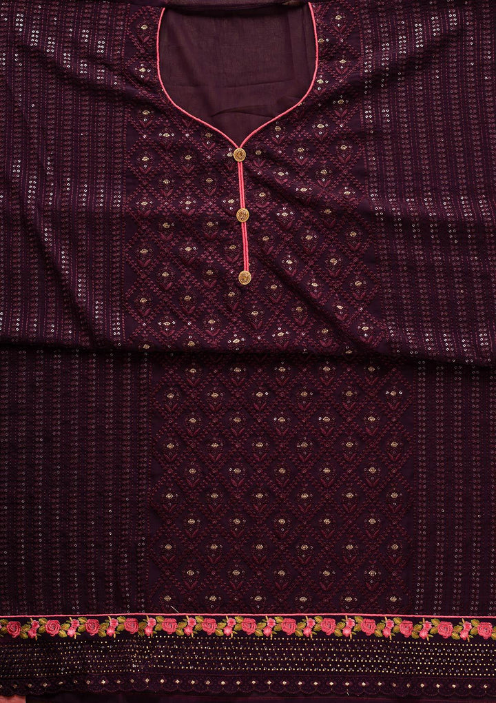 Wine Swarovski Georgette Designer Semi-Stitched Salwar Suit - koskii