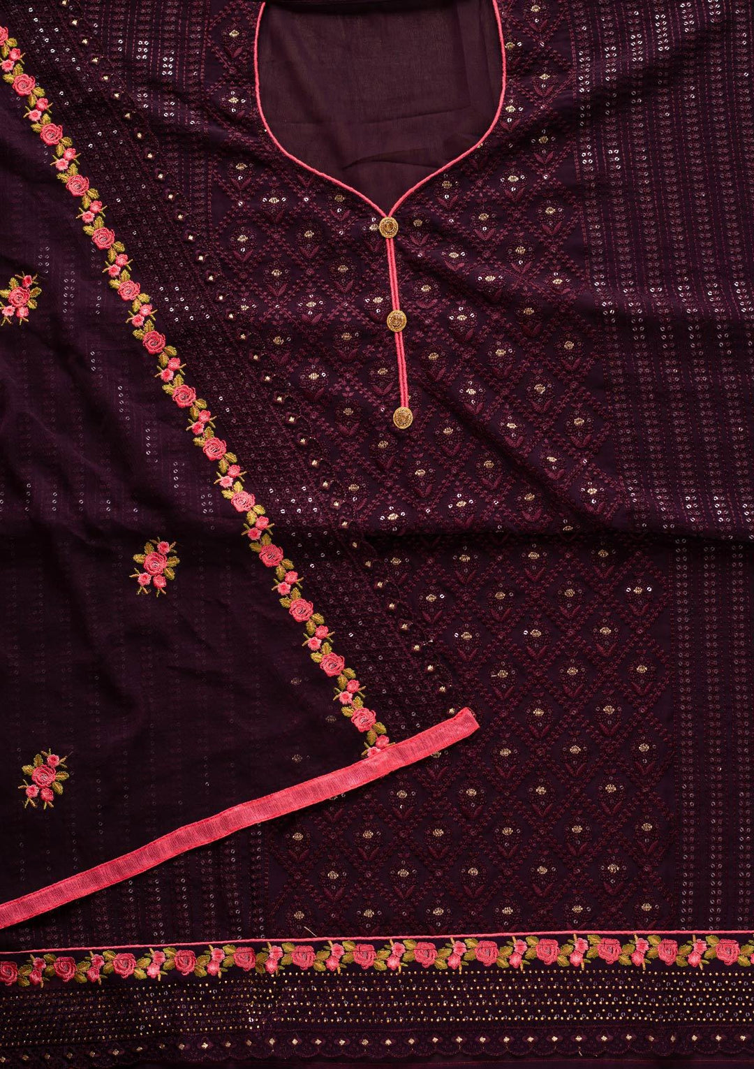 Wine Swarovski Georgette Designer Semi-Stitched Salwar Suit - koskii