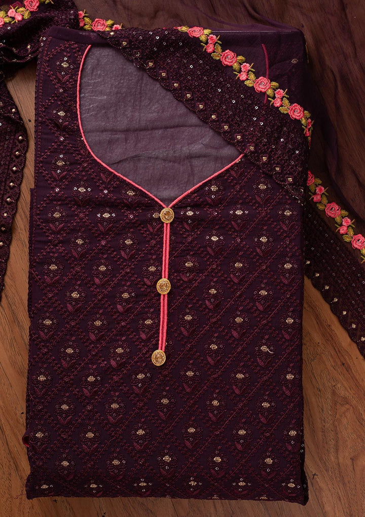 Wine Swarovski Georgette Designer Semi-Stitched Salwar Suit - koskii