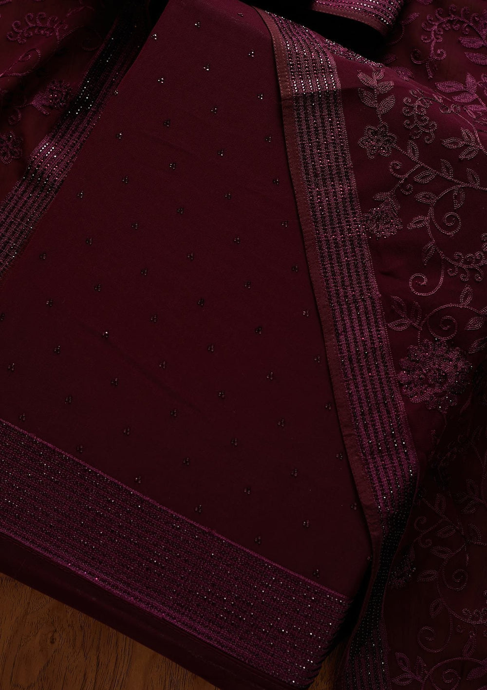 Wine Swarovski Georgette Designer Unstitched Salwar Suit - koskii