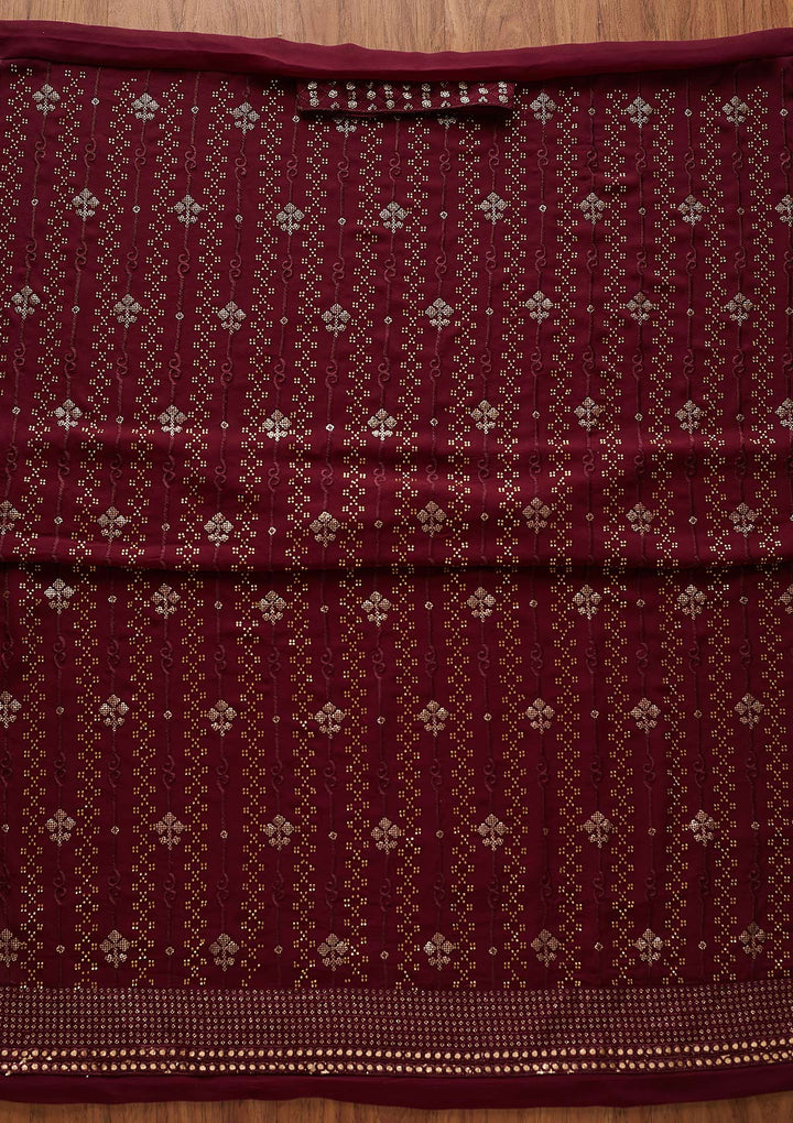 Wine Swarovski Georgette Designer Unstitched Salwar Suit - koskii