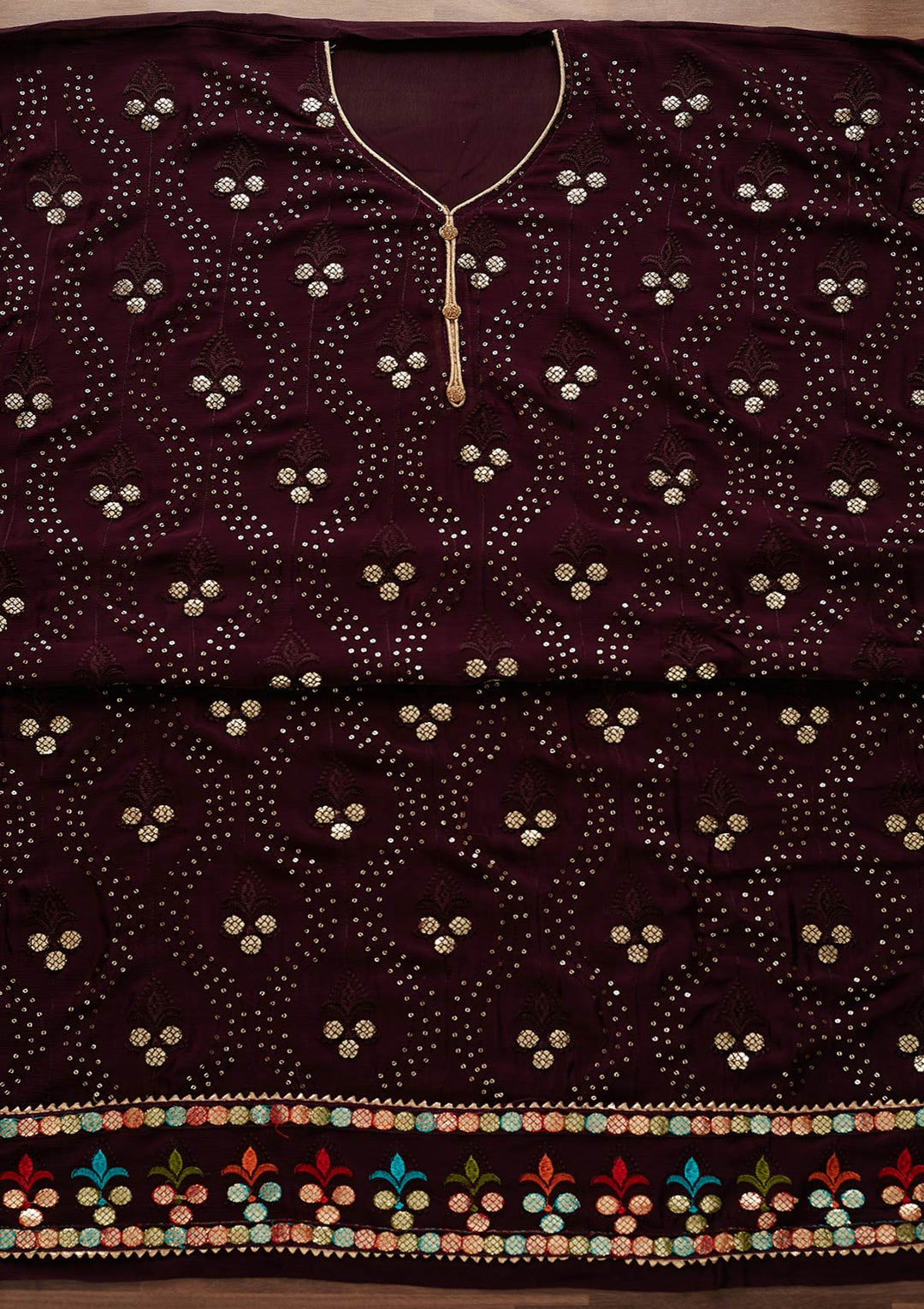 Wine Swarovski Georgette Designer Unstitched Salwar Suit - Koskii