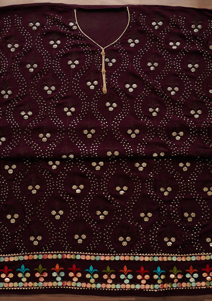 Wine Swarovski Georgette Designer Unstitched Salwar Suit - Koskii