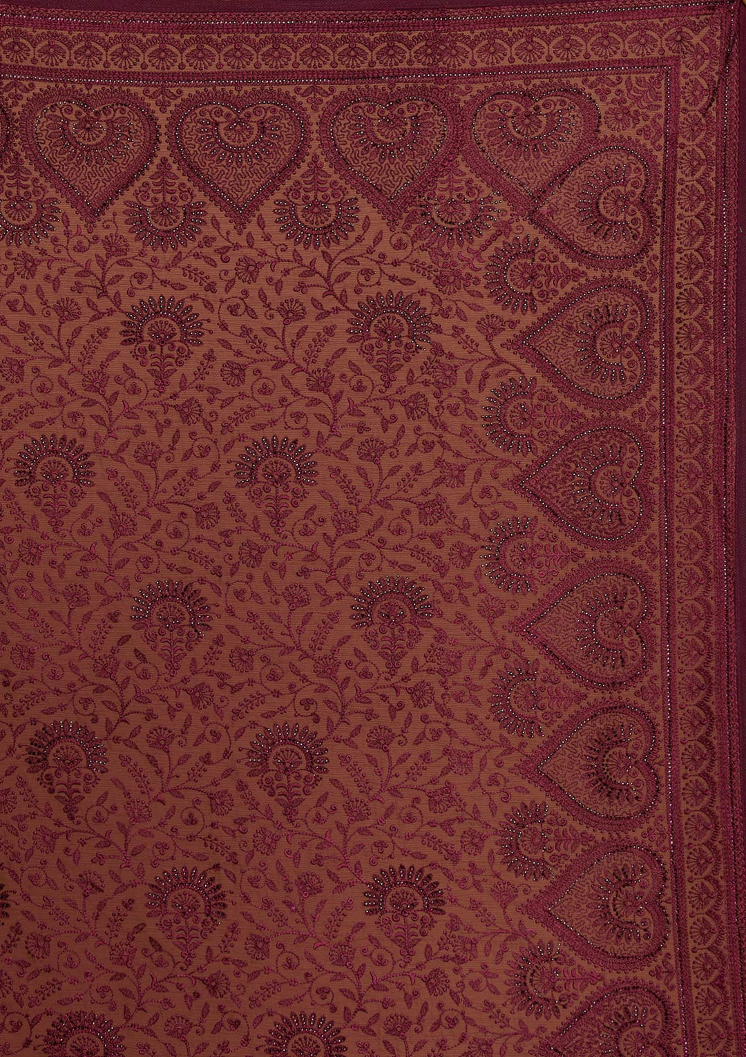 Wine Swarovski Georgette Designer Saree - koskii