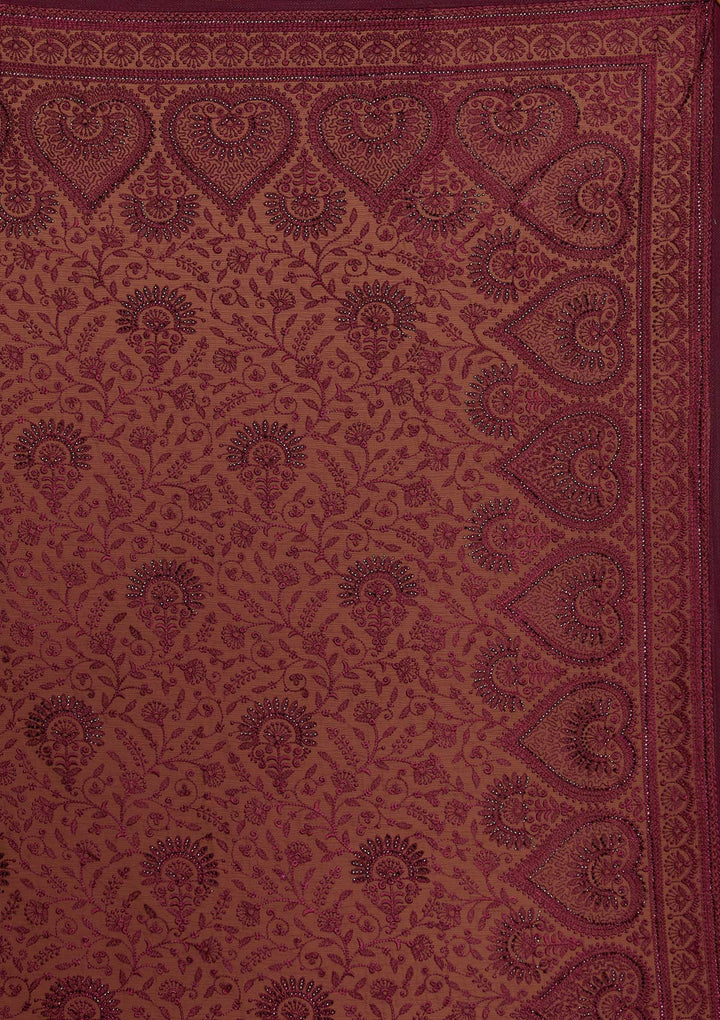 Wine Swarovski Georgette Designer Saree - koskii